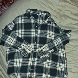 Men's Black and White Plaid Shirt
